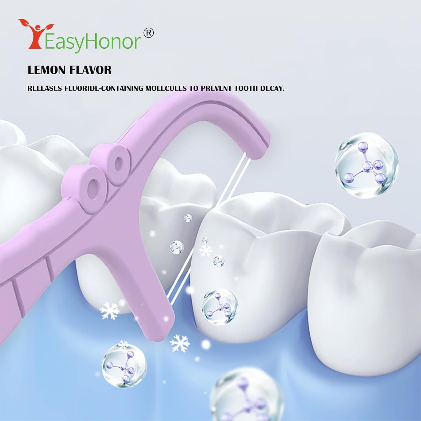 EasyHonor Dental Floss Picks,Twin-Line Lemon Flavor Dental Flossers, Dual Action Flossing System, Easy Carry and Pick, 156 Count Floss Sticks in 3 Portable case.(Purple, Lemon)