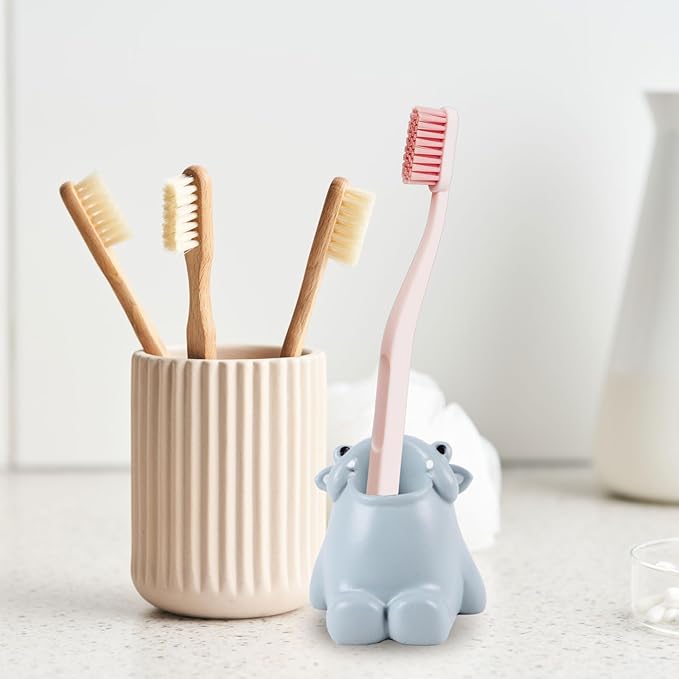 Cute Animal Toothbrush Holder - Hippo Pen Pencil Holder,Mini Resin Freestanding Storage Base for Box Pen Brush Toothpick Desktop Storage Container, Washroom Office Organizer Accessories (Hippo)