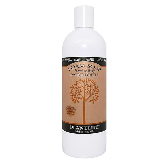 Plantlife Patchouli Foam Soap Refill - Moisturizing Plant Based Foam Soap for All Skin Types - Ideal as a Hand & Body wash, Shaving Cream, & Foaming Fun for Kids - Made in California 16 oz