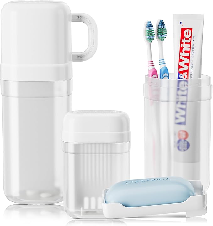 VITVITI Travel Soap Case Container, Portable Toothbrush Travel Case Dish Tray, Toothpaste Traveling Toothbrush Holder Set with Cup for Trip/Bathroom/Camping, White