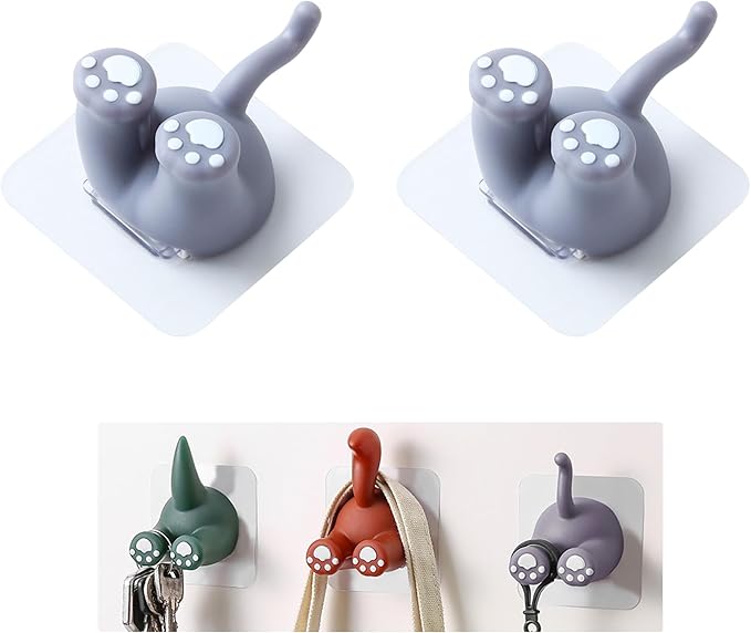 Kids Toothbrush Holder Multi-Purpose Animal Tail Hooks, Kitchen Bathroom Utility Hanger, Wall Mounted Cute Animal Tail Holder for Hanging Towel Key Hat -2 Pack