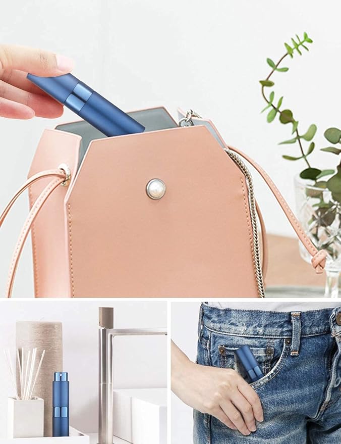 Lisapack 8ML Atomizer Perfume Spray Bottle for Travel (3 PCS) Empty Cologne Dispenser, Portable Sprayer (Gold, Silver, Blue)