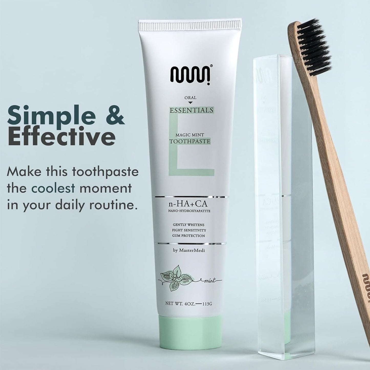 MasterMedi Nano Hydroxyapatite Toothpaste (Inspired by 10% nHA Formulas), Fluoride-Free, Whitening, Sensitive Teeth Care, Enamel Support, SLS Free, Xylitol, Magic Mint, 4 Oz (Pack of 2)