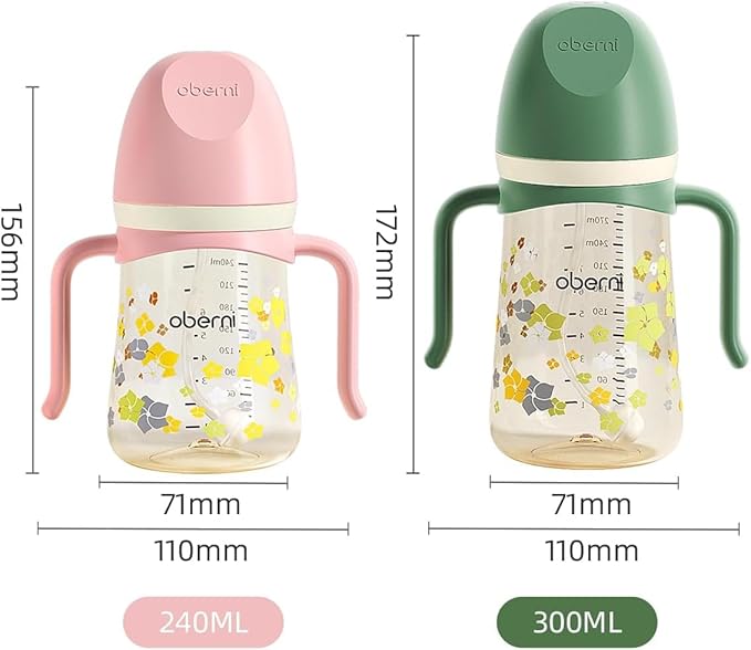 No Spill Sippy Cups,Weighted Straw Toddler Water Bottle with Handle,Spill Proof Toddler Cup with 2 Nipple for Baby 6-12 Months and Toddlers 1-3 (PP, 8 Ounce, Pink, 1 Pack)