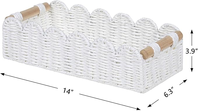 CubesLand Scalloped Edge Decor Basket for Living Room, Home, Bathroom, 2SAME SIZE Paper Rope Basket, Toilet Storage Baskets for Over Toilet Storage Shelf, Cozy Woven Baskets Both Storage&Decor, White