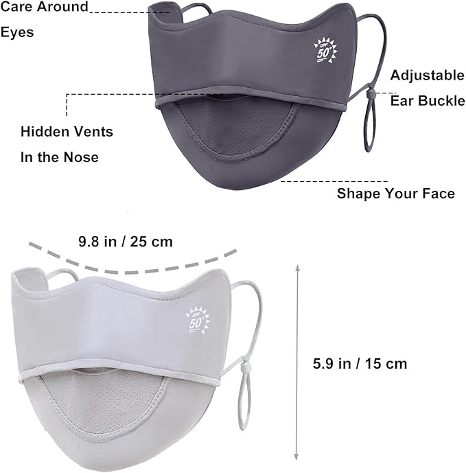 2Pcs UV Face Mask, Sun Masks for Women, Cooling Breathable Face Cover for Outdoors, Washable Reusable