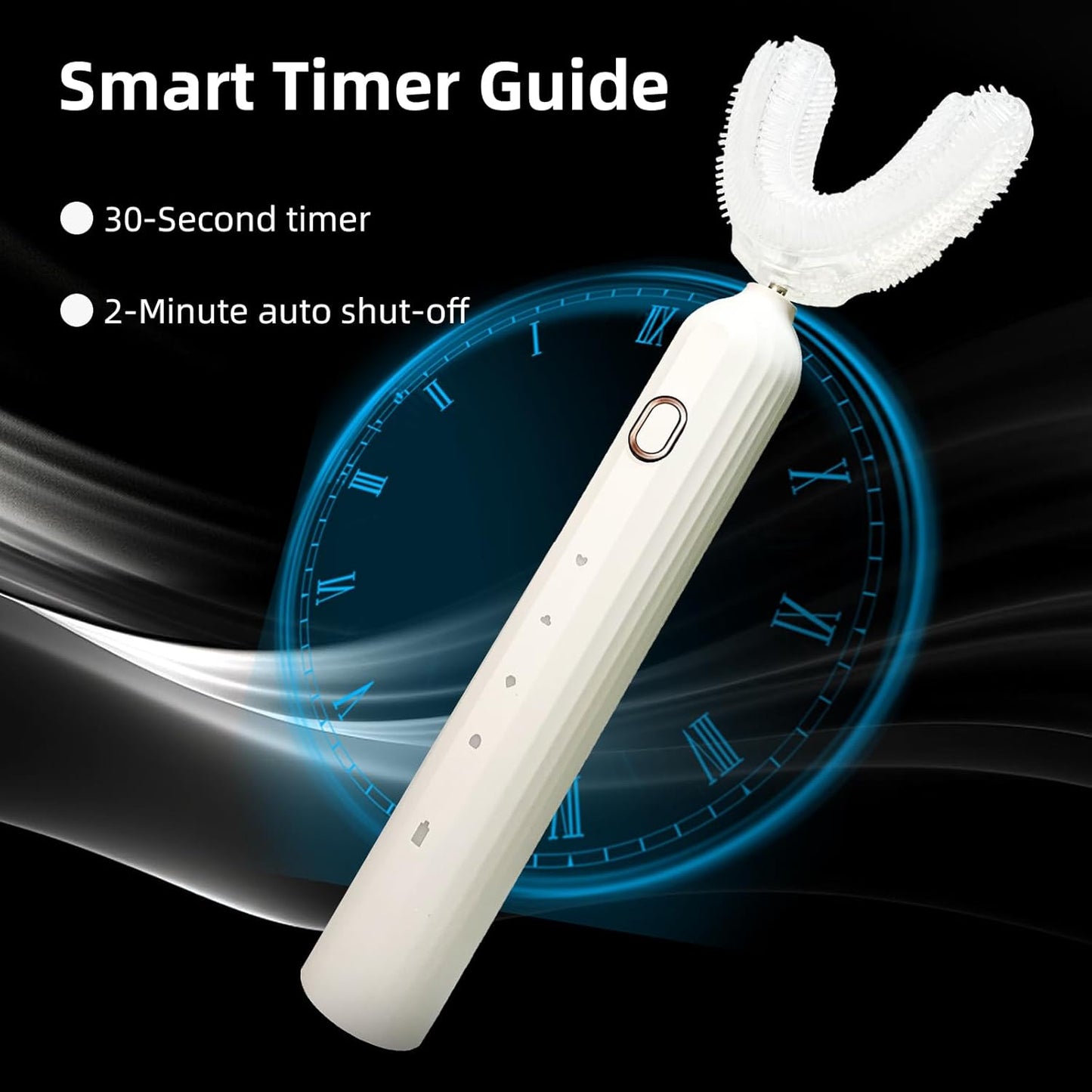 Ultrasonic U-Shaped Toothbrush for Adults, Electric Toothbrush for Teeth Whitening, Automatic 360-degree with Waterproof IPX7, 4 Modes for Cleaning(White)