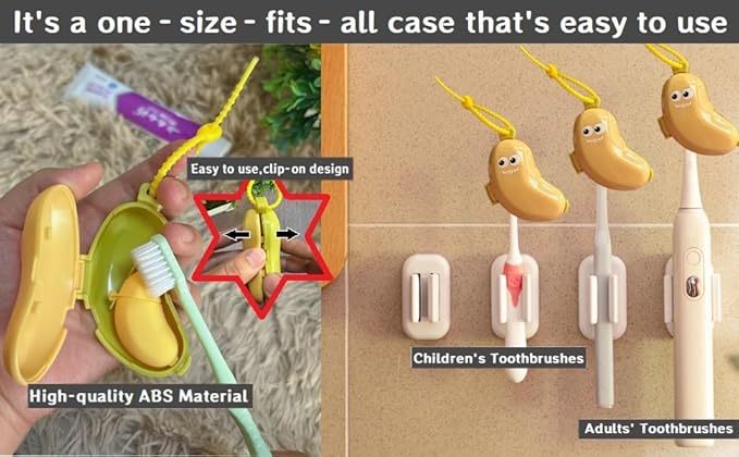2-in-1 Travel toothbrush holder-Toothbrush covers with Toothpaste case,Portable Reusable Organizer with Banana smile-cute toothbrush cap for Electric&Manual Toothbrush,Ideal for Home&Travel (Green)