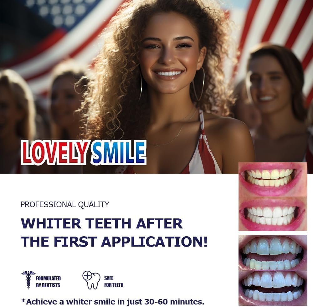 Lovely Smile Premium Line Teeth Whitening Strips - Enamel Safe - White Teeth in 1 Hour - No Slip and No Sensitivity - Dental Whitener Kit by Ray of Smile (28 Strips/Mint)