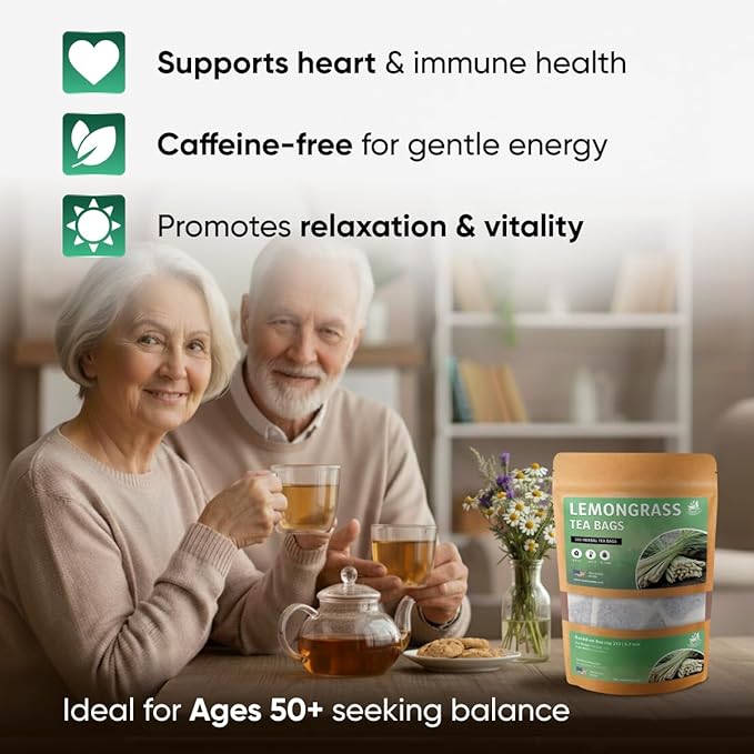 Lemongrass Tea Bags - 100 Bags (Premium Natural Pure Leaf Tea - 100 Count) Gluten-Free and Caffeine-Free Herbal tea for Relaxation, Wallness, Immune Support with Smooth Taste