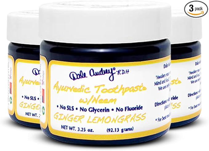 Dale Audrey Ayurvedic Minerlizing Tooth Paste for Sensitive Teeth | Organic Ginger Lemongrass Flavor Teeth Whitening and Fresh Breath | Natural Toothpaste, Vegan (3.25 Oz, 3 Pack)