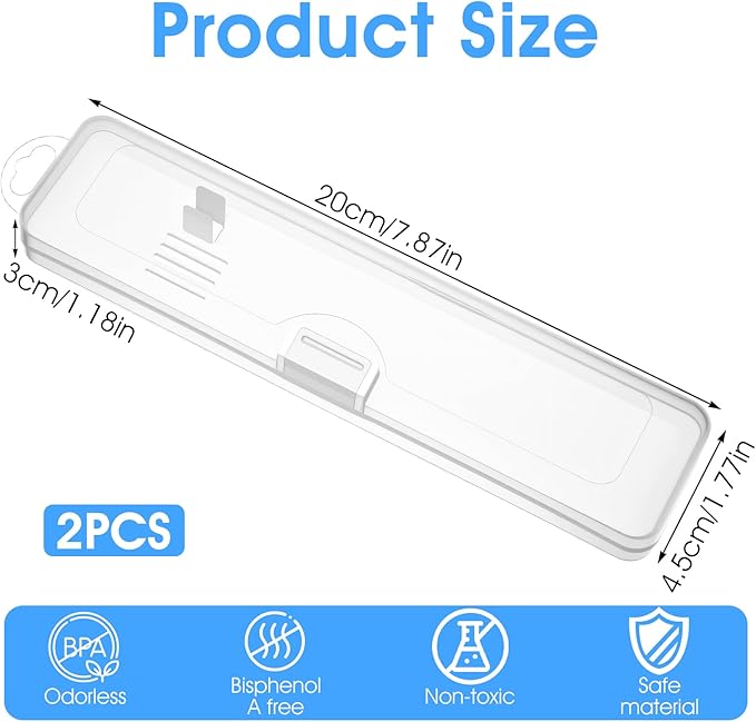 Transparent Toothbrush Travel Case 2 Pack Toothbrush Case Holder Portable Plastic Clear Travel Size and Toothpaste Storage Container Hard Plastic Carrying Box with Hook for Traveling