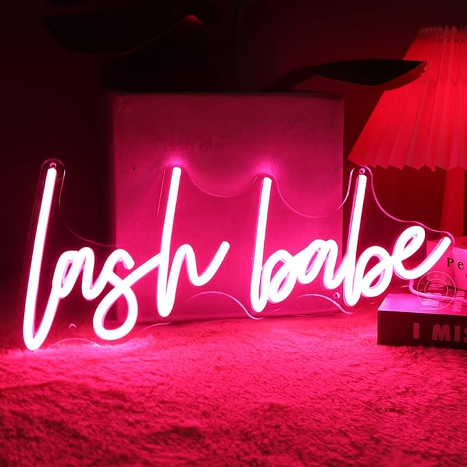 SYLHOME Pink Lash Babe Neon Light Sign Lash Beauty Salon Gorgeous Lady Girls Bedroom Game Room Wall Decor Sign for Party Birthday Decoration USB 5V 15.8"X6.5"