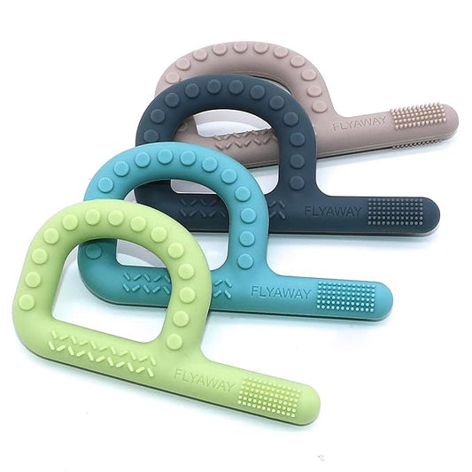 Sensory Toys for Kids Babies Toddlers 4 Pack, P Shape Baby Teething Toys for 3-6 6-12 Months Oral Motor Stimulation, Sensory Chew Toys for Autistic Children, Silicone Chewy Necklaces for Kids Adults