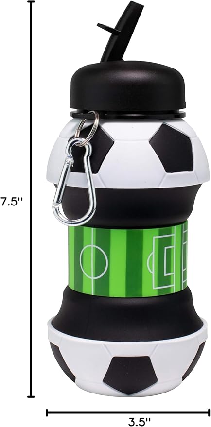 Maccabi Art Clip-On Collapsible BPA-Free Silicone Soccer Ball Water Bottle for Kids, 18 Oz. Size