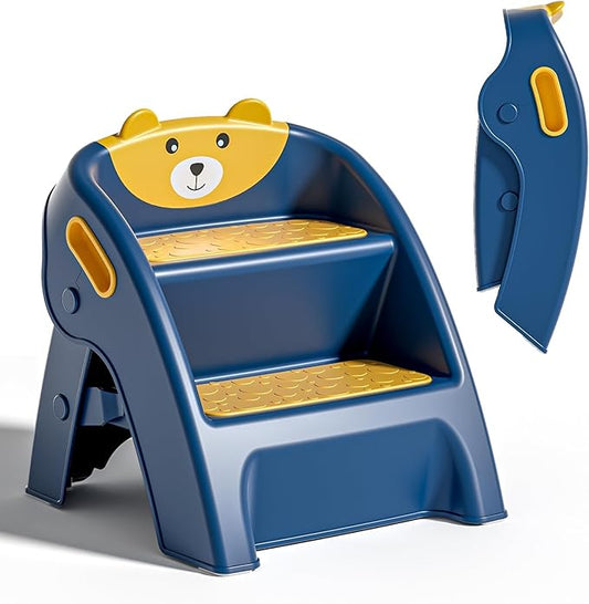 Folding Toddler Step Stool for Bathroom and Potty Training,Anti-Slip, Anti-Tip A-Frame Design with 10-Second Setup-Potty 2 Step Stool for Kids