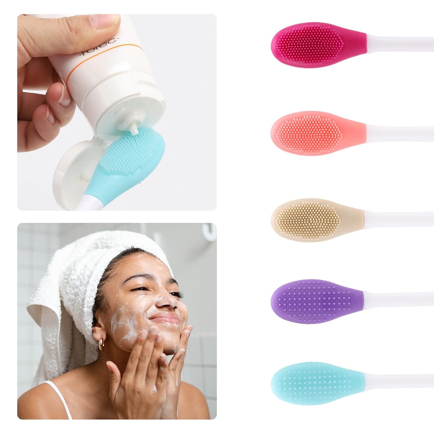 20 Pcs Silicone Face Mask Applicator, 2 in 1 Double-Sided Facial Scrubber Brush Tool, Double-Head Manual Cleansing Brush for Deep Gentle Exfoliating (Pack of 2)