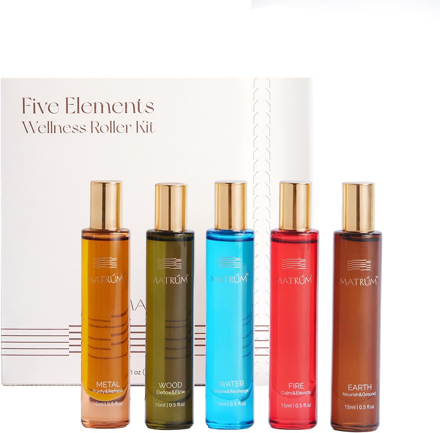 MATRUM Five Element Essential Oil Roll-On Set – 100% Pure Aromatherapy Blend for Stress Relief, Anxiety Ease, Relaxation & Sleep Support, Circulation & Balance, Self-Care Gift, 2.5 Fl Oz