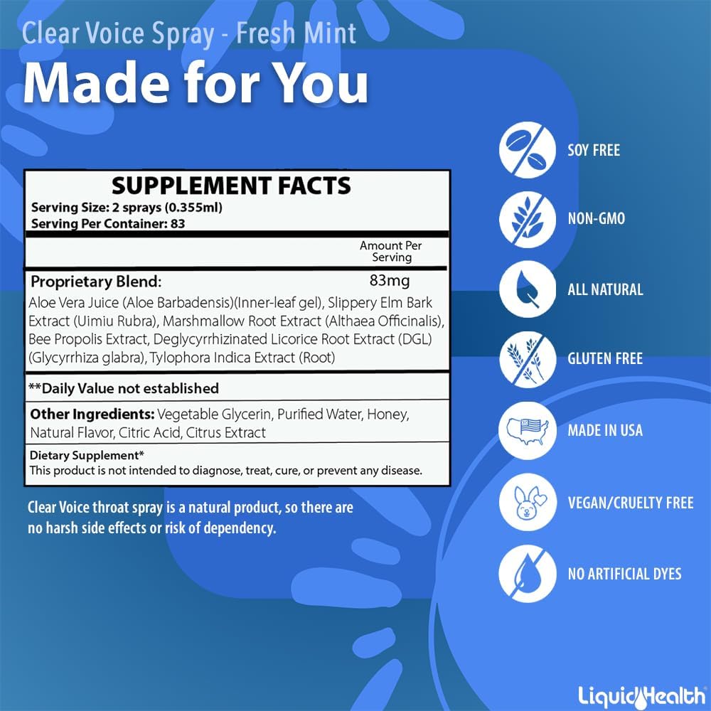 Clear Voice Oral Throat Spray Moisturizer Relief Vocal Booster Treatment Secret - Made in USA - Honey Lemon Flavor, Fresh Mint and Strawberry Lemonade - 1 Fl Oz, 3 Pack