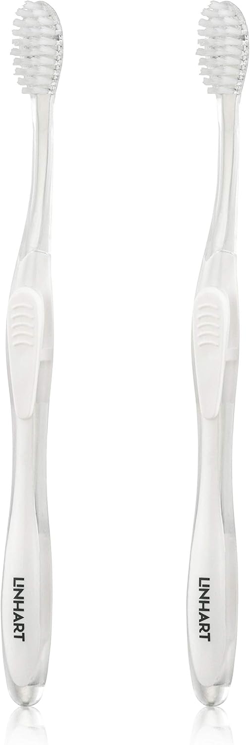 LINHART Extra Soft Toothbrush – Teeth Whitening Toothbrush with Multi Length Bristles, White with White Bristles, 2 Pack