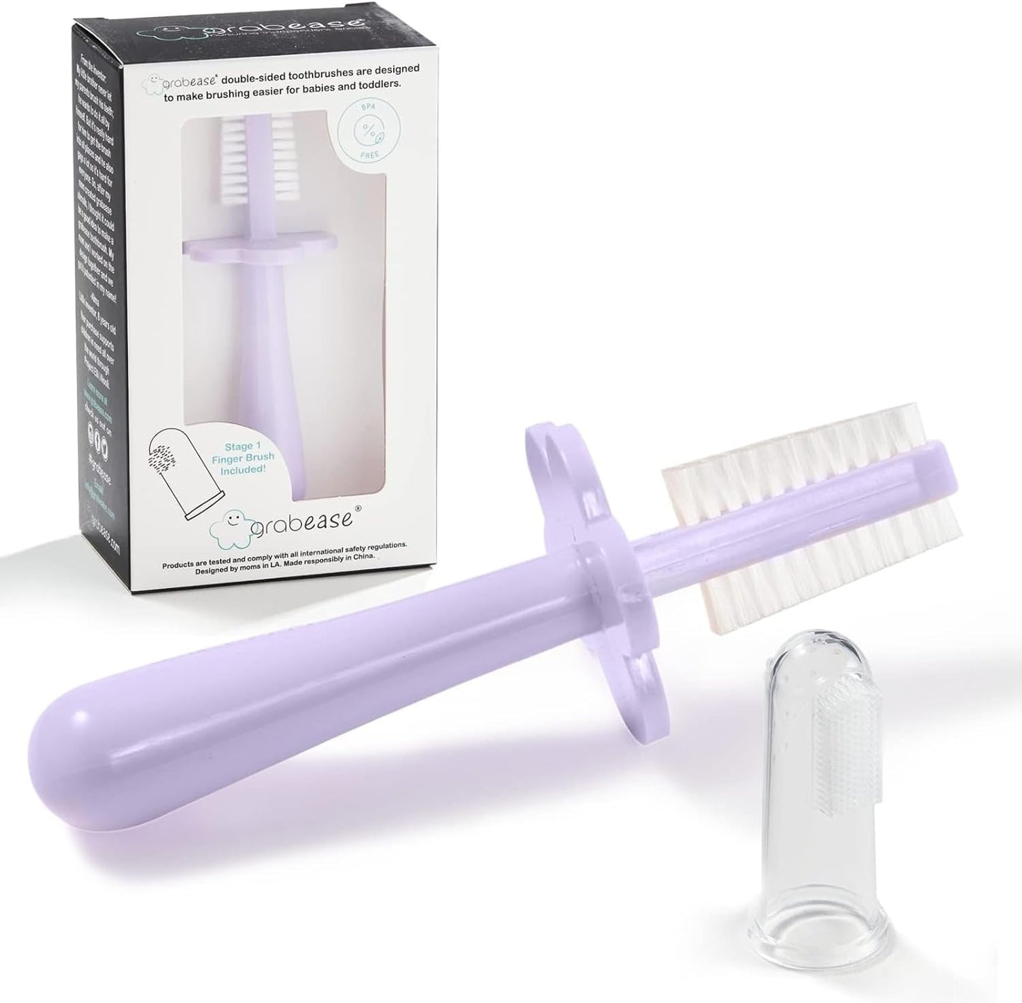 grabease Double Sided Toothbrush - Gentle Silicone Bristles & Infant Brush - Dual-Sided Design & Toddler Toothbrush - Travel Case Included & Baby Brush - Pack of 1, Lavender