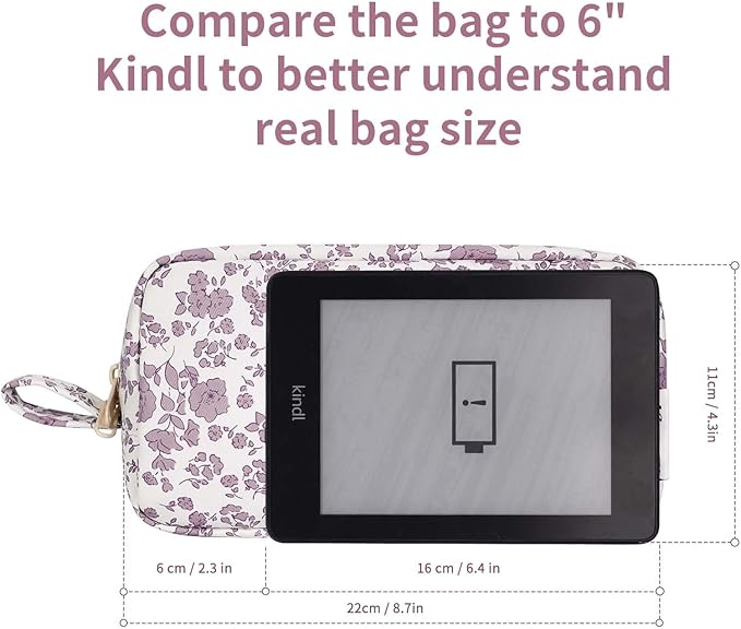 Narwey Cute Makeup Bag Small Toiletry Bag Travel Cosmetic Bag Organizer Make Up Bags with Organized Pockets for Women (Little Dusty Pink Flower, Large)