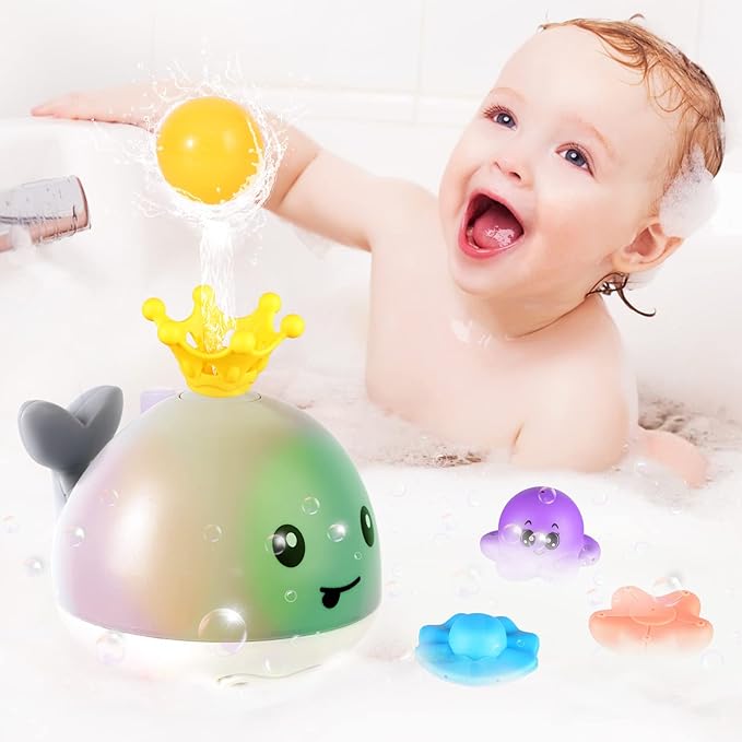 Gigilli Baby Bath Toys with 4 Modes, Bath Toys for Kids Ages 1-3, 1 Year Old Boy Girl Gifts Christmas Stocking Stuffers for Babies 6-12-18 Months, Light Up Whale Bath Toy Toddler Birthday Bathtub Toy