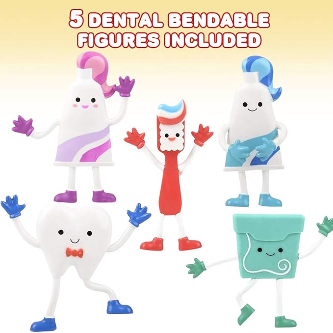 ArtCreativity Dental Bendable Assortment, Set of 5 Flexible Figurines, Stress Relief Fidget Toys, Goodie Bag Stuffers, Piñata Fillers, Party Favors for Kids, Dental Toys Giveaways
