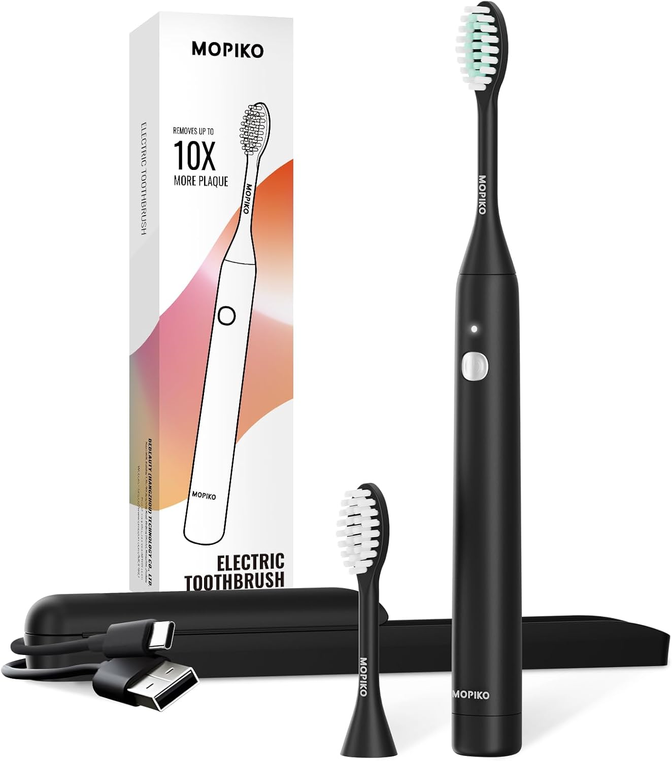 Sonic Electric Toothbrush for Adults - Type C Rechargeable Portable 3 Modes Black Sonic Electric Toothbrush with Travel Kit