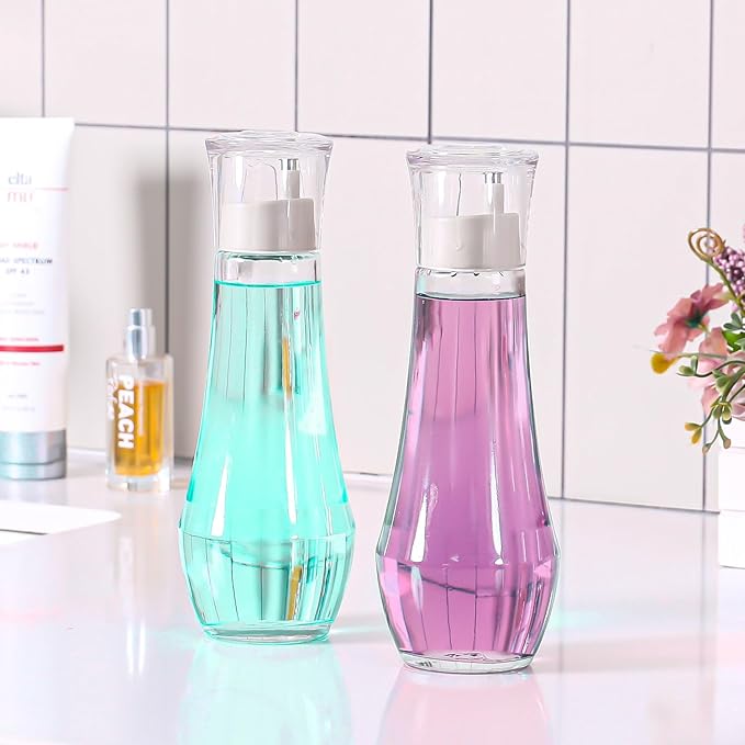 Mouthwash Dispenser, Glass For Bathroom, Glass Mouth Wash Dispensers With Cup, Mouthwash Container Bottle Holder For Adults/Kid, 8.8 OZ, 1P