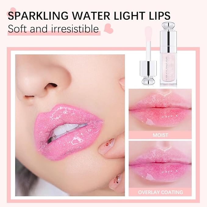 GECOMO Hydrating Lip Glow Oil, Lip Oil Gloss Transparent Toot Tinted Nourishing Long Lasting Repairing Lightening Lip Lines (SAKURA) 0.2 OZ