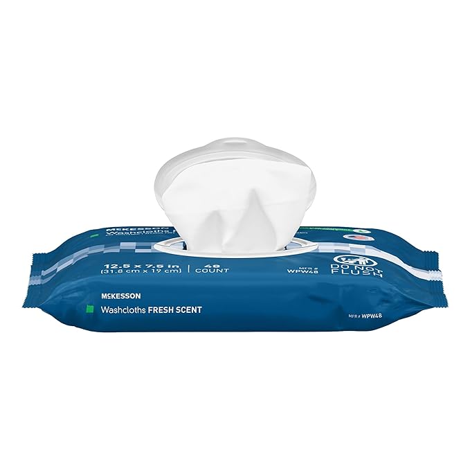 McKesson Washcloth Wipes, Scented - Disposable Wet Wipes for Adults - Alcohol-Free - No-Rinse Formula - Snap Lid Soft Pack, 48 Count, 1 Pack
