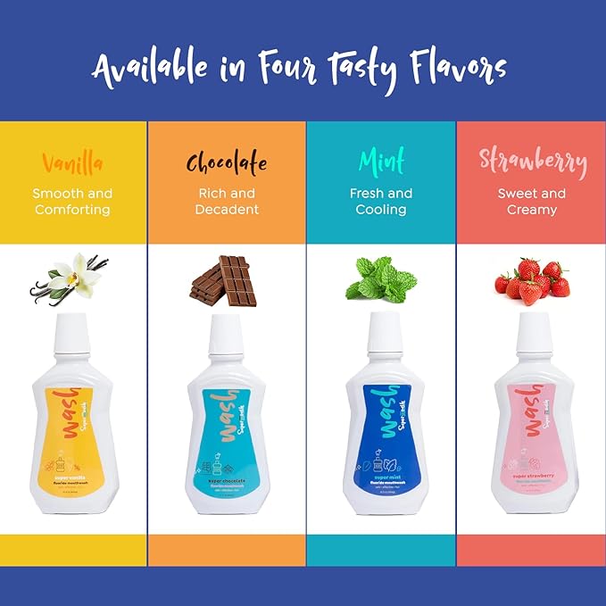 SuperMouth® Fluoride Mouthwash – Fluoride + Nano-Hydroxyapatite, Vitamins D3 & K2, Prebiotics, Alkaline pH 8.5, Alcohol-Free, Strengthens Enamel, Freshens Breath, Safe Clean Ingredients, Tasty Flavors
