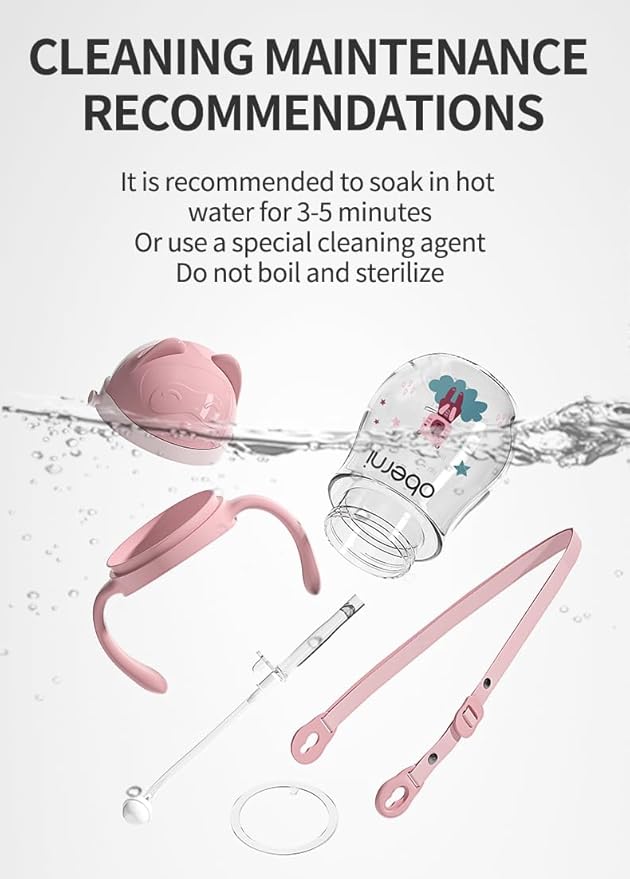 No Spill Sippy Cups, Double Sealing Leakproof Water Bottle with Weighted Straw and Non-Slip Handle for Toddler 1-3 Years, Tritan Baby Cups 12+ Months, 270ml/9oz (2Pack,Pink)