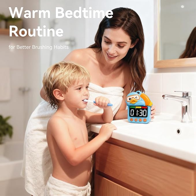 Shower Timer Waterproof Visual Timer for Kids, 99-Min Digital Potty Training Timer for Toddler, Duck-Shaped Bathroom & Kitchen Time Management Tool, Rechargeable, Blue