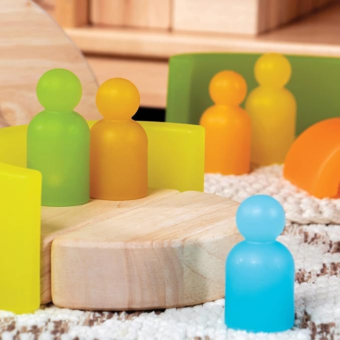 Kaplan Early Learning Discovery People - Natural - 16 Pieces | Toddler Stacking and Sorting, Nesting Toys | Preschool Block Play