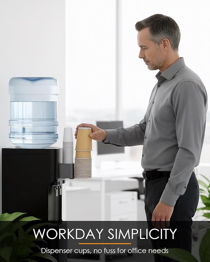 2 Pack Cup Dispenser 2 Seats | Fits 2-16 oz Paper/Plastic Cups, Magnetic & Adhesive Mount, Water Dispenser Cup Holder for Water Cooler, Coffee Station, Office, Bathroom & Wall