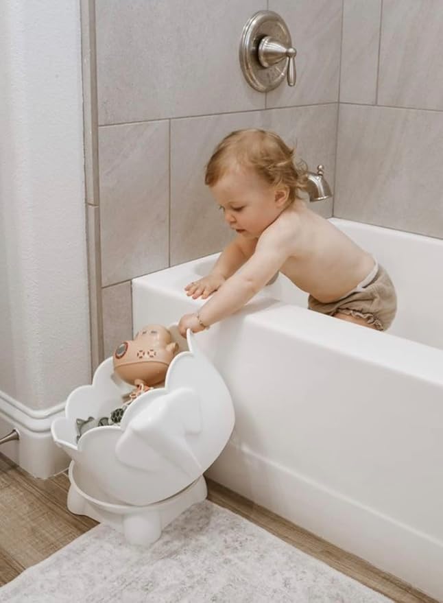 Bath Toy Storage - 2 Piece Baby Bathtub Toy Holder With Removable Base For Draining - 1 Silicone rinse cup Drying -Bathroom Toy Organizer for Baby Bath toys Outside Tube (Bath Buddy Toy Storage)