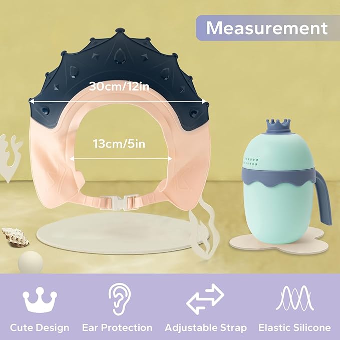 FUNUPUP Baby Shower Cap for Kids with Bath Rinse Cup, Adjustable Toddler Hair Washing Shield Hat Baby Bath Visor Shampoo Hat for Toddlers 6M-9T, Pink and Blue