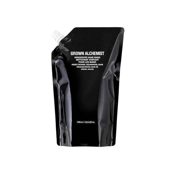 Grown Alchemist Invigorate Hand Wash Refill – Liquid Hand Soap with Aloe, Sweet Orange, Cedarwood & Sage – Gentle, Moisturizing Kitchen & Bathroom Soap, Natural Plant Based Gel Cleanser, 1L