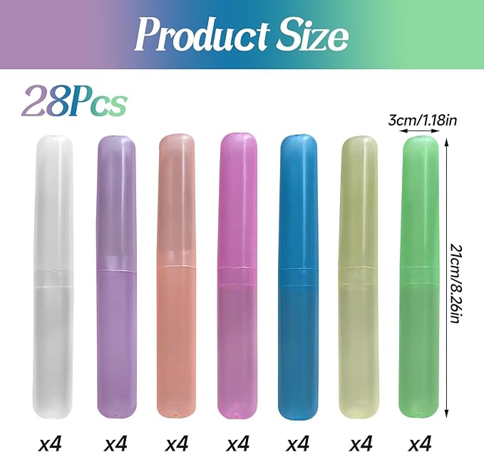 28 Pcs Travel Toothbrush Covers - 7 Color Portable Toothbrush Case, Tooth Brush Cover Cap in Bulk for Daily Use, Kids School & Trip, Camping, Vacation Essentials (Bulk Pack of 28)