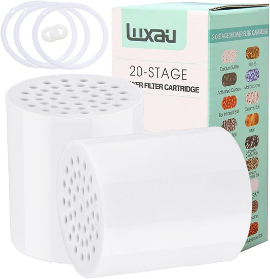 2 Pc Luxau 20 Stage(Also Fit 15, 18 Stage) Shower Filter Replacement Cartridge, Shower Head Filter Refill, for Hard Water Chlorine Heavy Metal, Skin Hair, Fit Any Similar Design Shower Water Filter