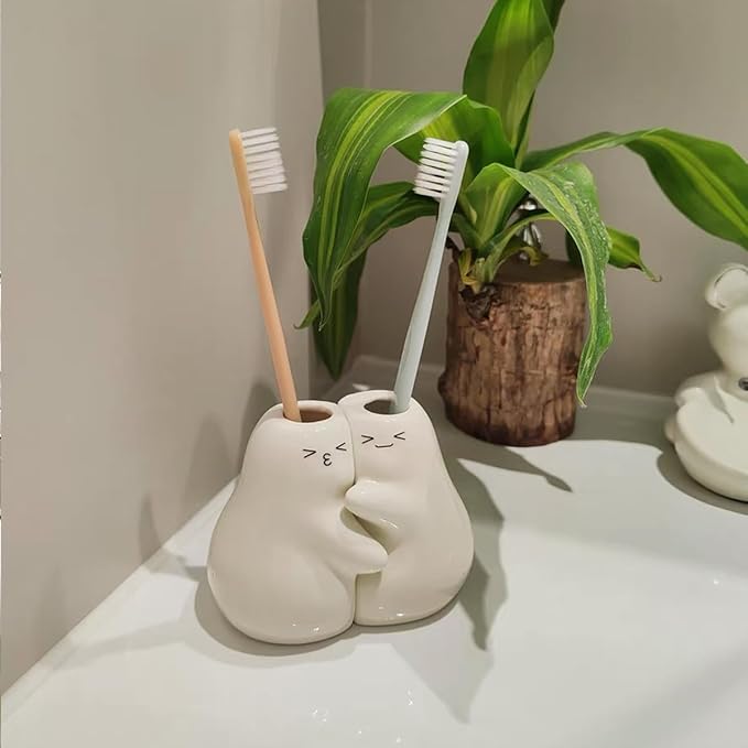 Ceramic Toothbrush Holder for Bathroom, Set of 2 Cute Tooth Brush Holders Pencil Holder for Bathroom Countertop Home Office Table Decor