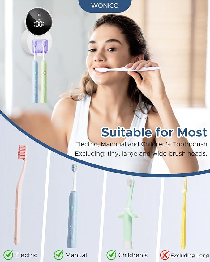 Toothbrush Holders for Bathroom, WONICO Toothbrush Sanitizer Holder, Tooth Brush Wall-Mounted Cleaner Organizer with Auto-Inductive Cover, Air Drying Fits Most Electric, Manual and Kids’ Toothbrushes