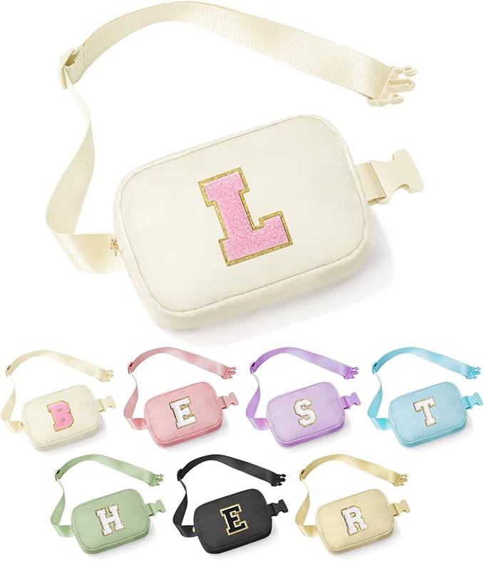 YOOLIFE Christmas Gifts for Girls Kids - Birthday Gifts for 3 4 5 6 7 8 9 10 11 12 13 Year Old Girl, Initial Fanny Pack Belt Bag Purse, Stocking Stuffers for Girls Teen Daughter Sister, Beige L