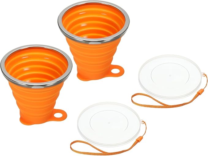 PATIKIL Collapsible Travel Cup, 2 Pack 270mL Travel Folding Cup with Lid Silicone Portable Drinking Cup for Traveling Camping, Orange
