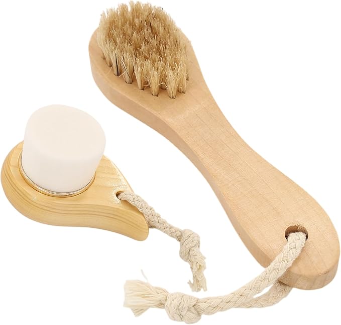 2 PCS Face Brushes for Cleansing, Facial Dry Brush for Face, 2 Styles-Soft Bristle+Boar Bristle, Deep Cleans Pores, Easy to Carry for Skin Cleansing, Skin Care and Massage