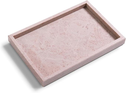 Yew & Tulip Natural Pink Marble Vanity Tray, Nature Rose Cream Marble Serving Tray for Bathroom, Kitchen, Vanity, Home Decor, Wedding etc. (12" x 8" x 1.2")