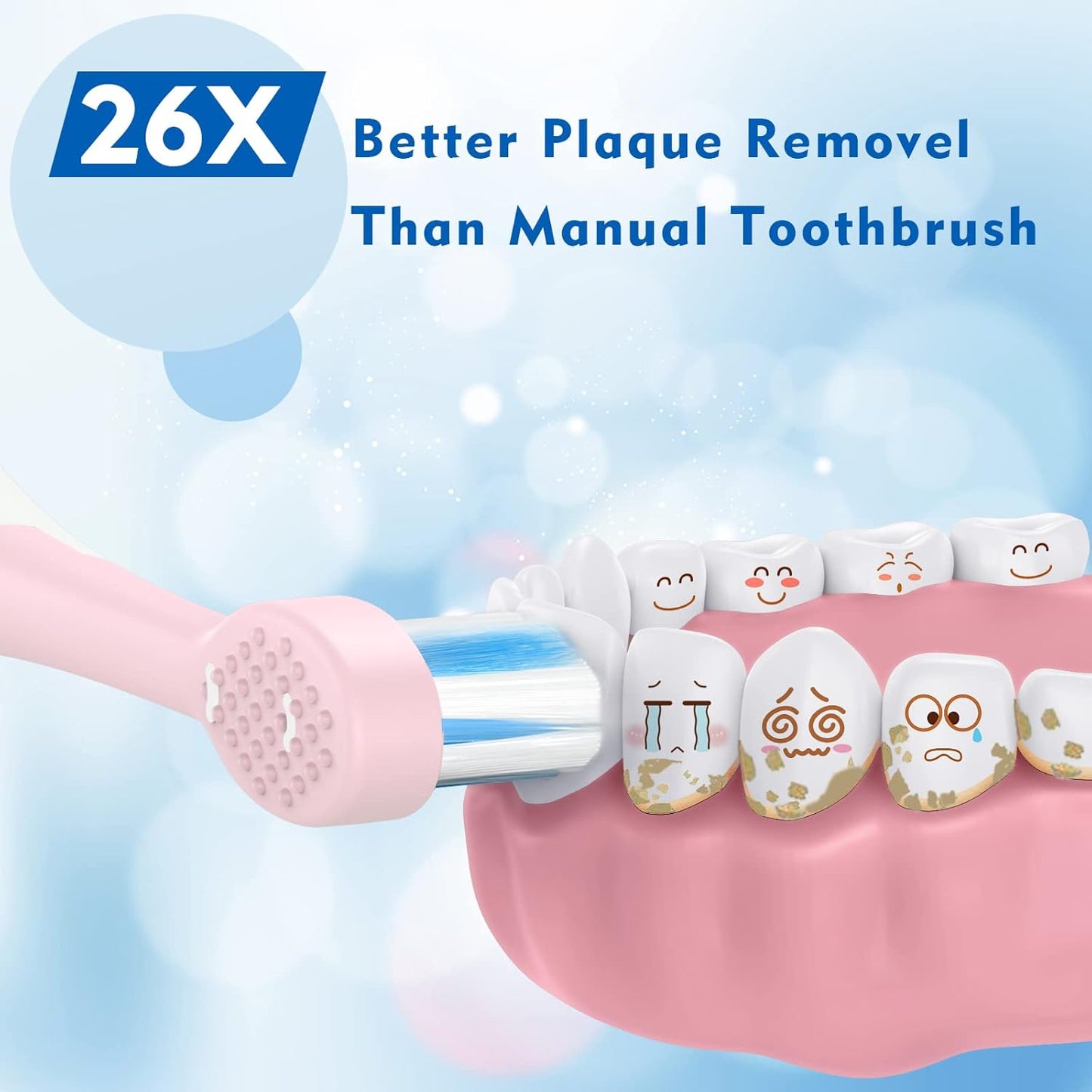 Kids Electric Toothbrushes Sonic Rechargeable Tooth Brush Gifts for Boys and Girls Smart Timer Power Toothbrush - Blue 3 4 5 6 7 8 9 10 11 12 (Blue)