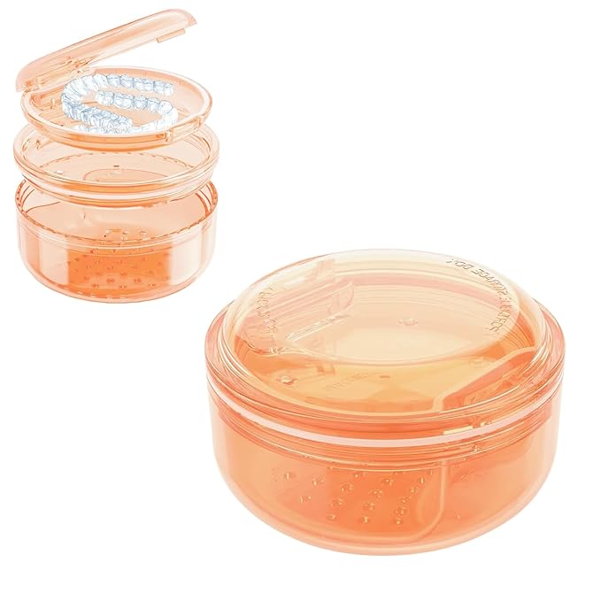 2 in 1 Retainer Case Retainer Bath Case for Cleaning and Store Retainer Mouth Guard Aligner Night Guard Partial Denture, All-in-one Retainer Bath and portable storage case